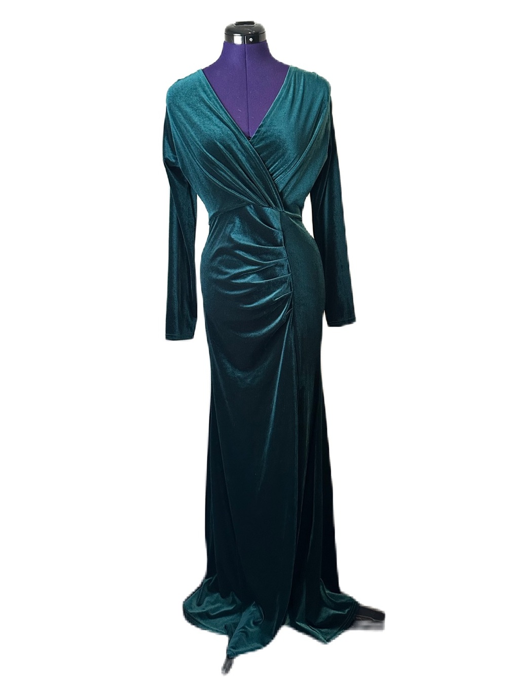 Teal Green Velvet Long Sleeve Formal Maxi Dress